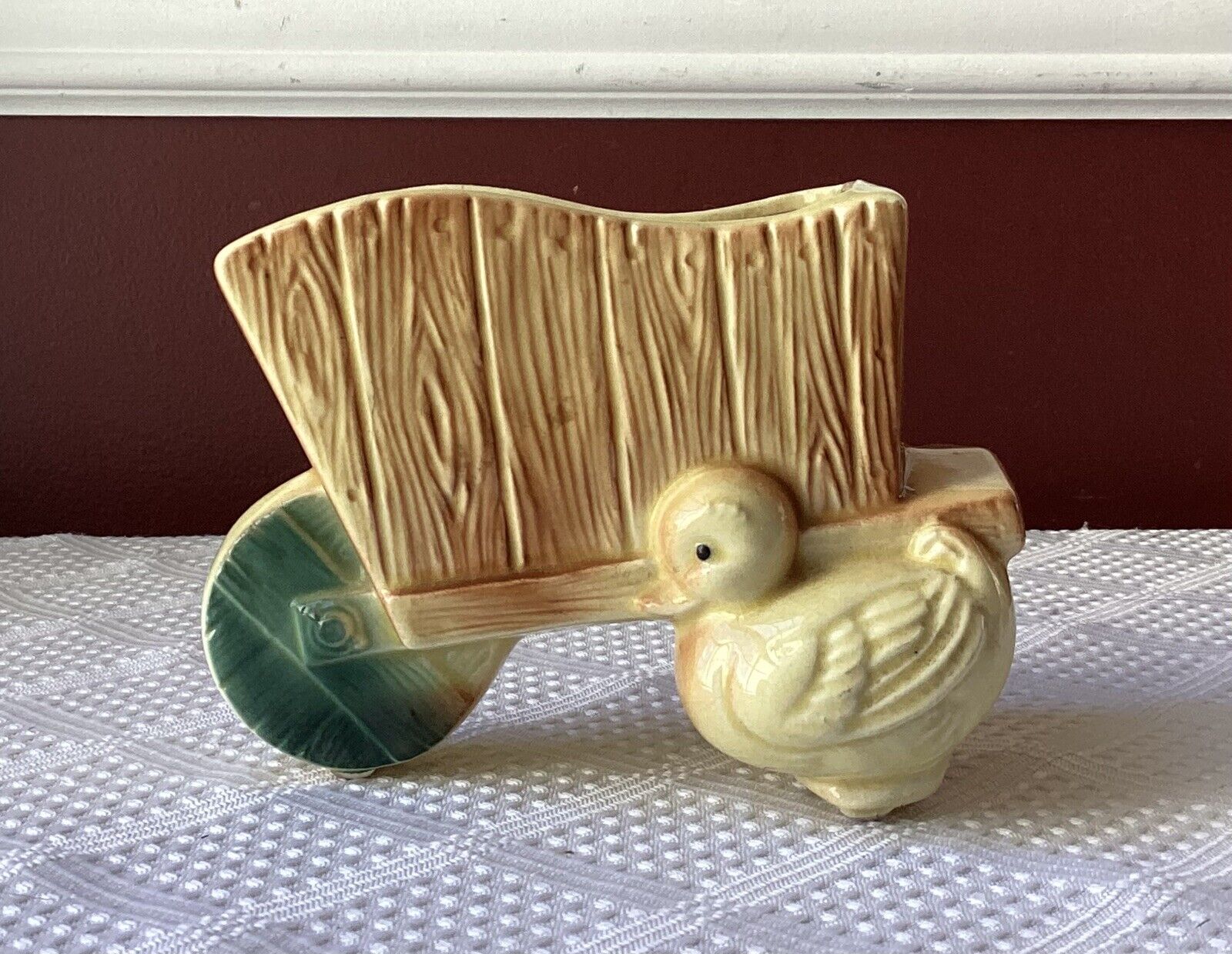 VTG Small Ceramic Pottery Planter, Duck with Wheelbarrow/ Cart Planter, Unmarked