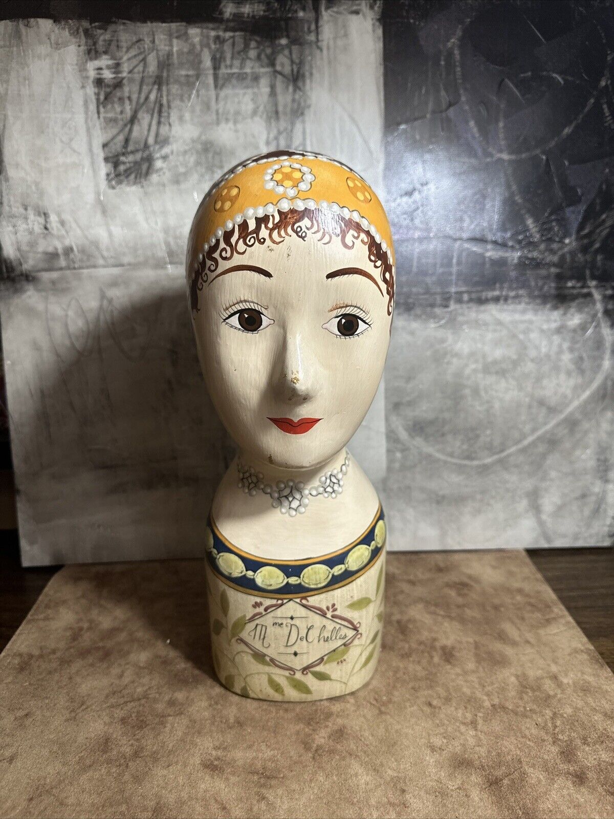Vintage Hand Painted Millinery Plaster Head- Mme De Chelles French Display HATS