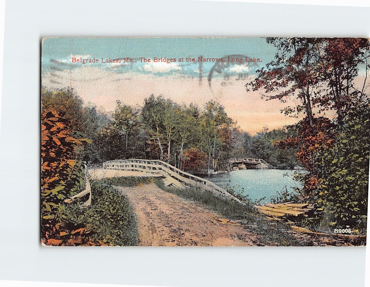 Postcard Belgrade Lake The Bridges at the Narrows Long Lake Maine USA