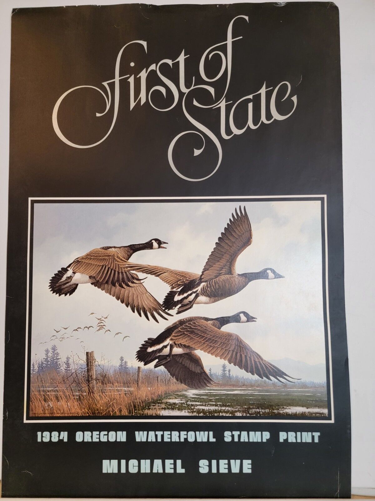 Vintage First of The State 1984 Oregon Waterfowl Stamp Print Proof Stamp Poster