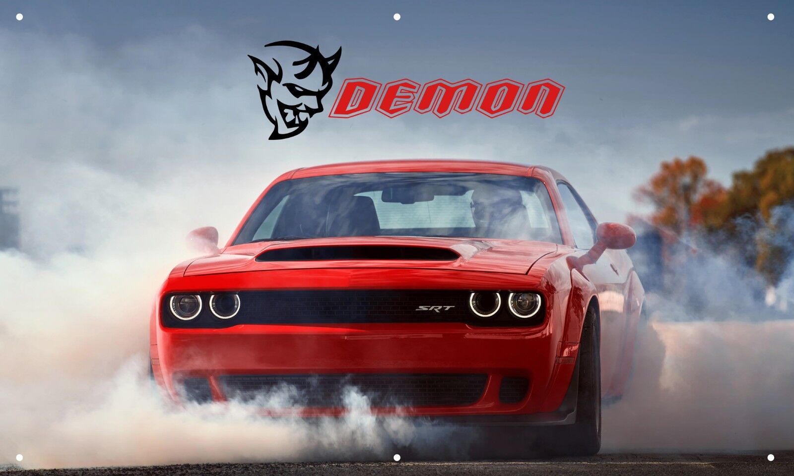 Dodge Demon Burnout 3'X5' VINYL BANNER MAN CAVE AMERICAN MUSCLE CAR RACE CAR RED