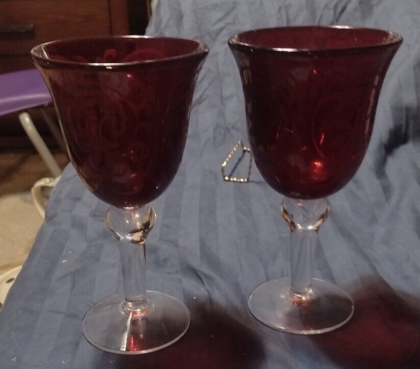 Michael Weems? Ruby Red With Clear Stem  Water/Wine  Goblet  Bell  Shaped ...