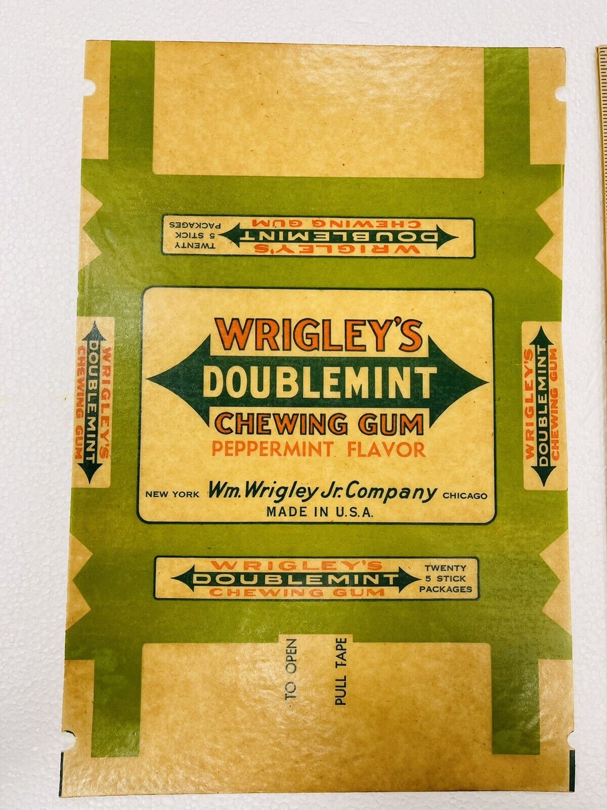 Antique Wrigley's Chewing Gum Box Wrapper Wax Paper 