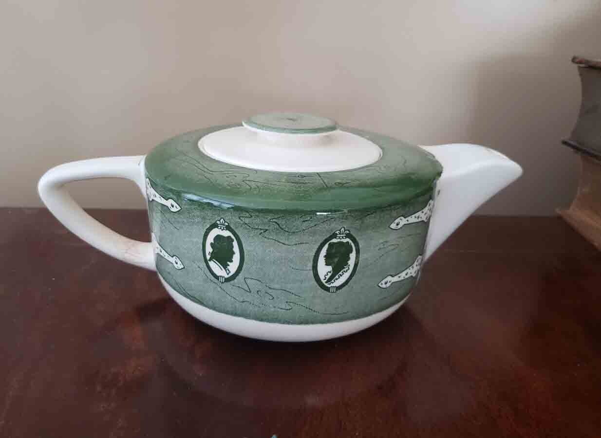 Vintage Royal China Colonial Homestead Green Vintage Teapot Some Crazing 1950s