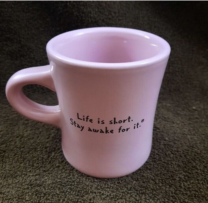 Caribou Coffee Mug Pink Purple “Life Is Short Stay Awake For It” Heavy EUC