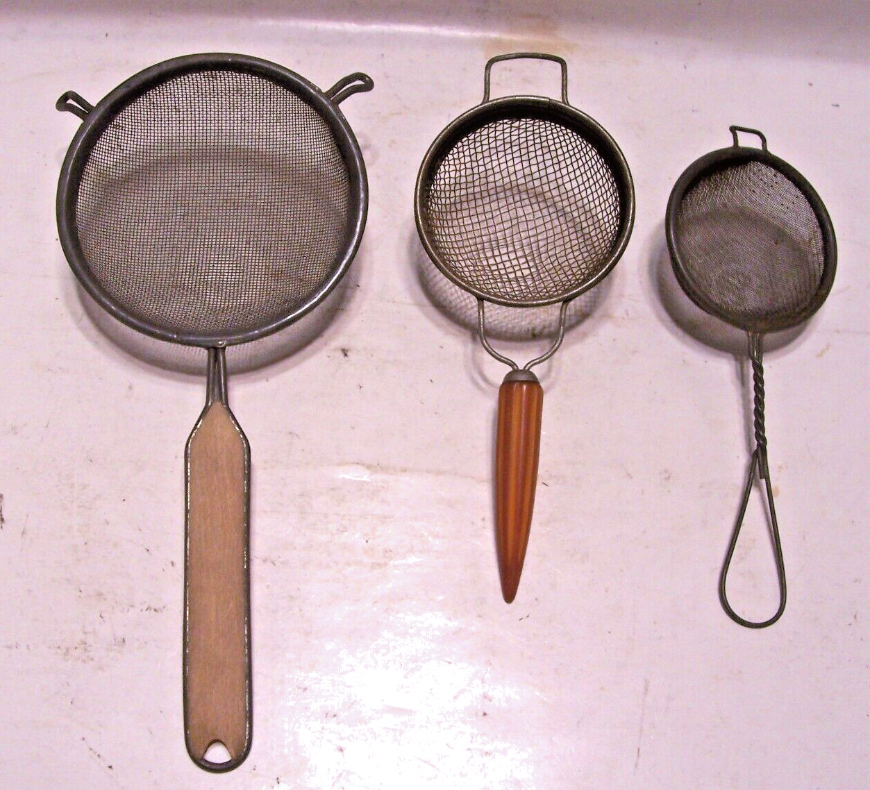 Set of (3) Vintage Strainers with Wood and Wire Handles