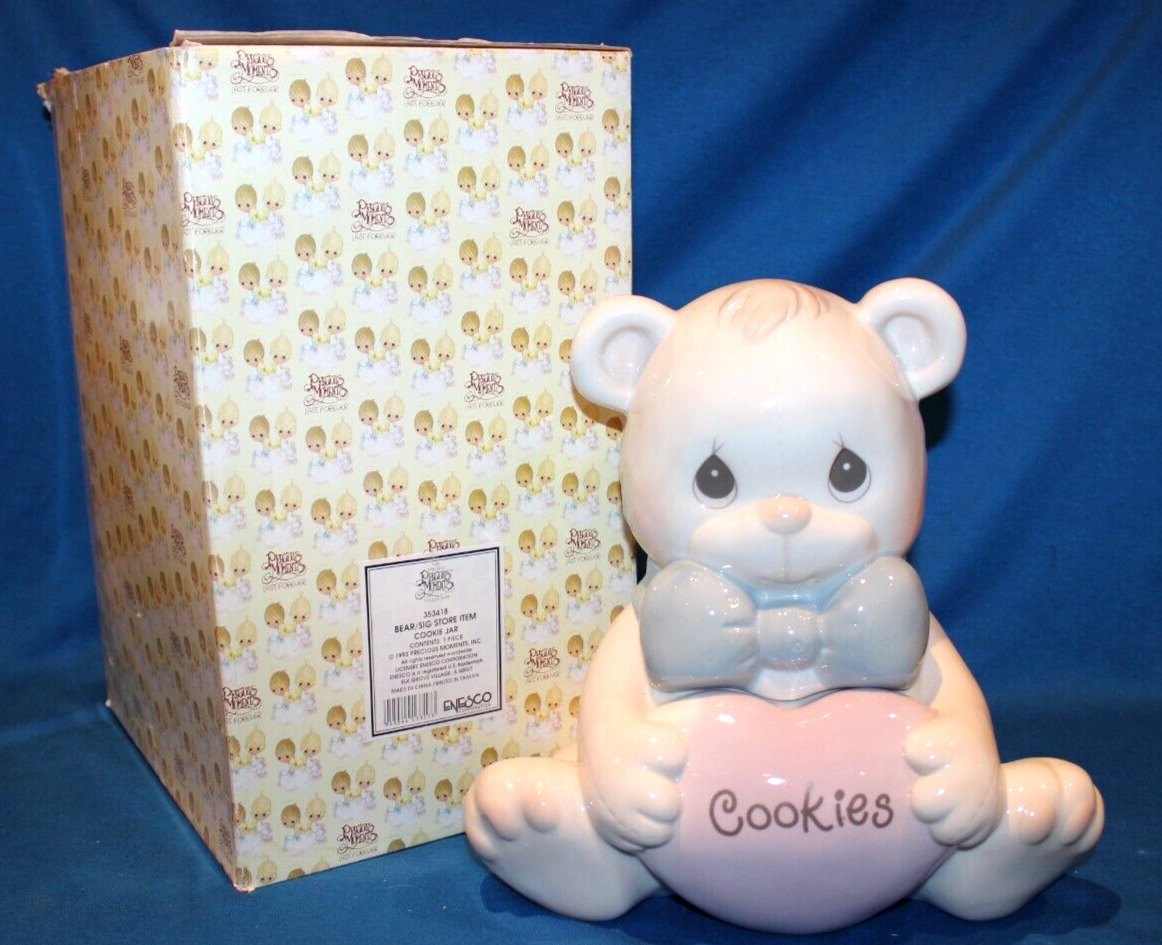VINTAGE PRESCIOUS MOMENTS TEDDY BEAR COOKIE JAR-MIB- NICEST YOU CAN FIND-Ca 1993