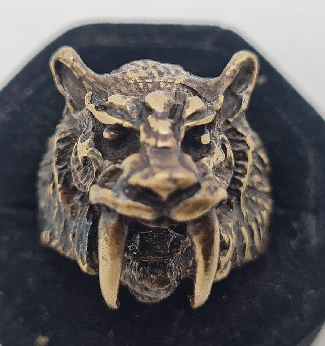 Tiger saber tooth SPQR ring Roman Style Handmade Bronze Vintage Antique Look