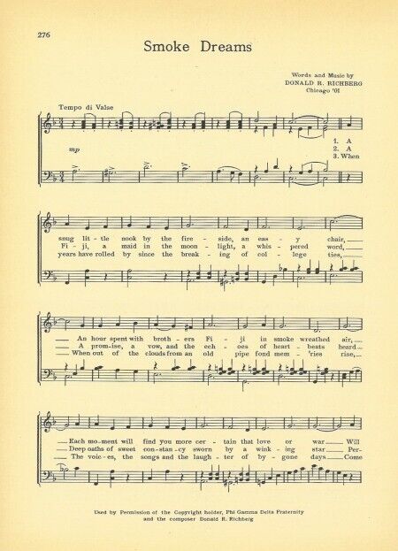 PHI GAMMA DELTA Vintage Fraternity Song Sheet c 1941 \