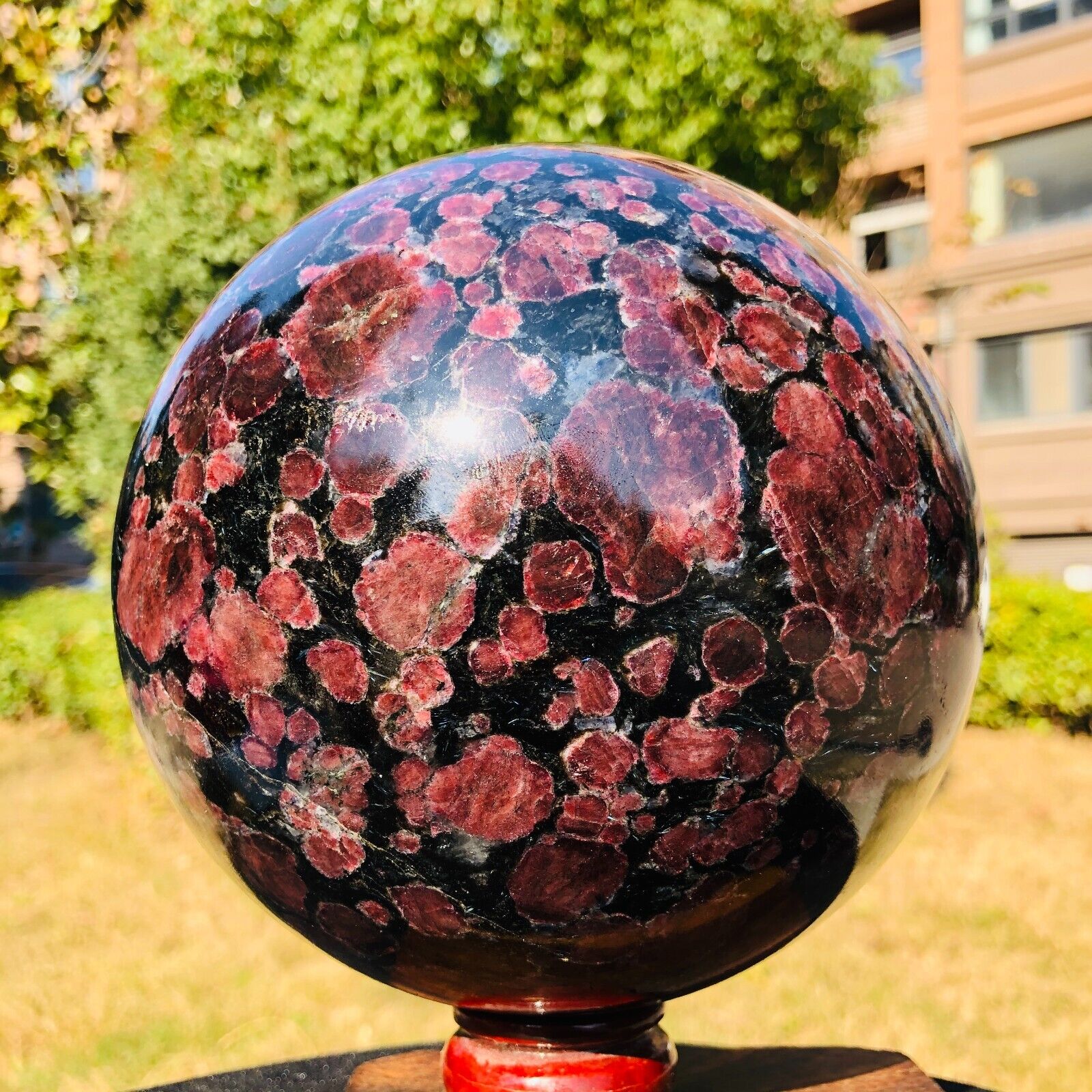 14.1LB Natural Firework red garnet quartz polished sphere crystal ball healing