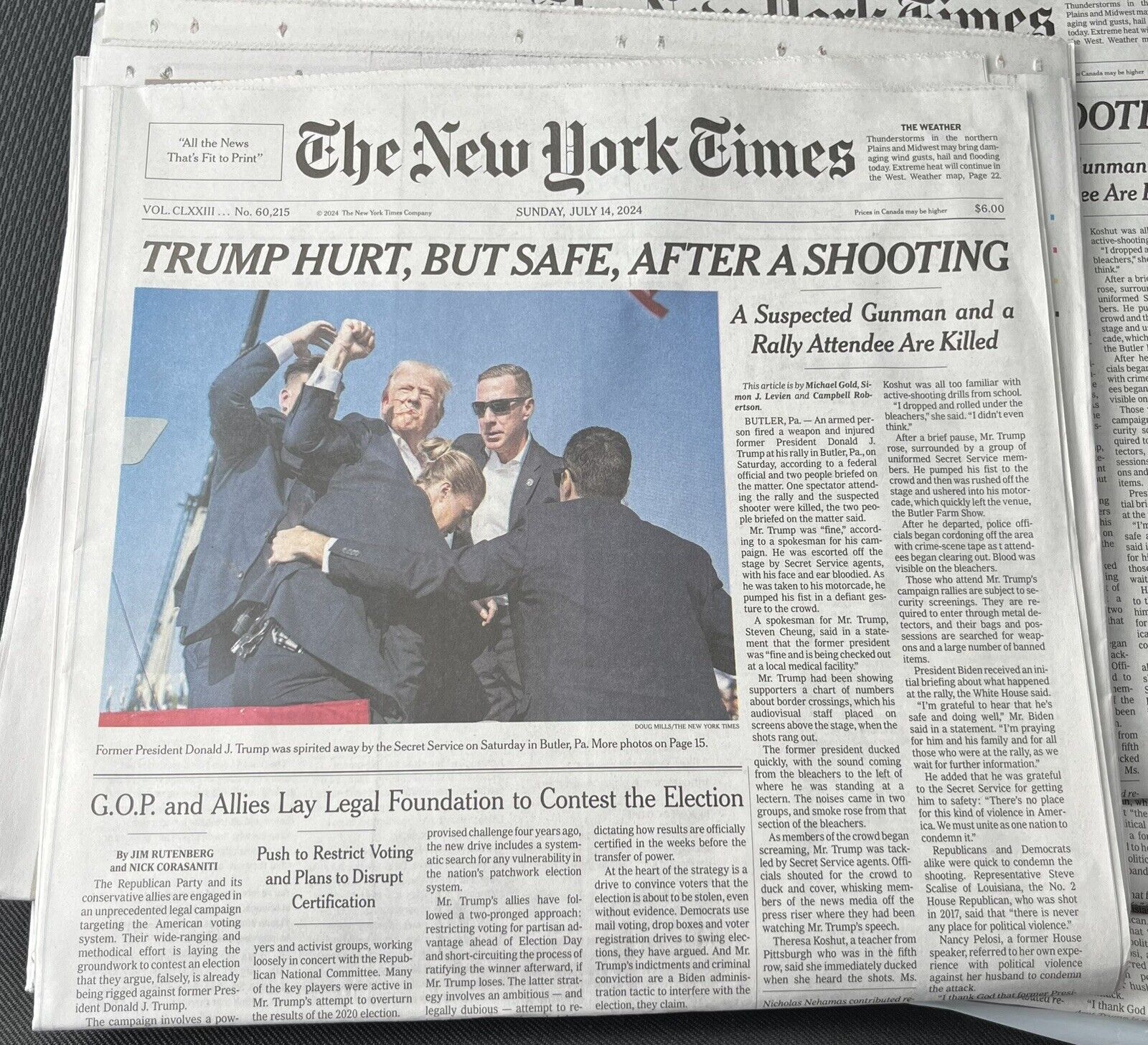🔥 SHIPS TODAY Donald Trump Shot New York Times July 14 2024 NY Times Newspaper