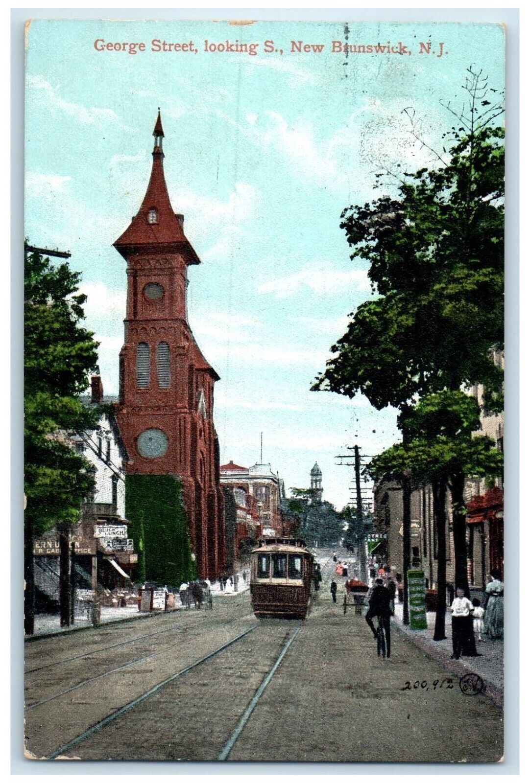 1907 George Street Looking South Streetcar New Brunswick New Jersey NJ Postcard