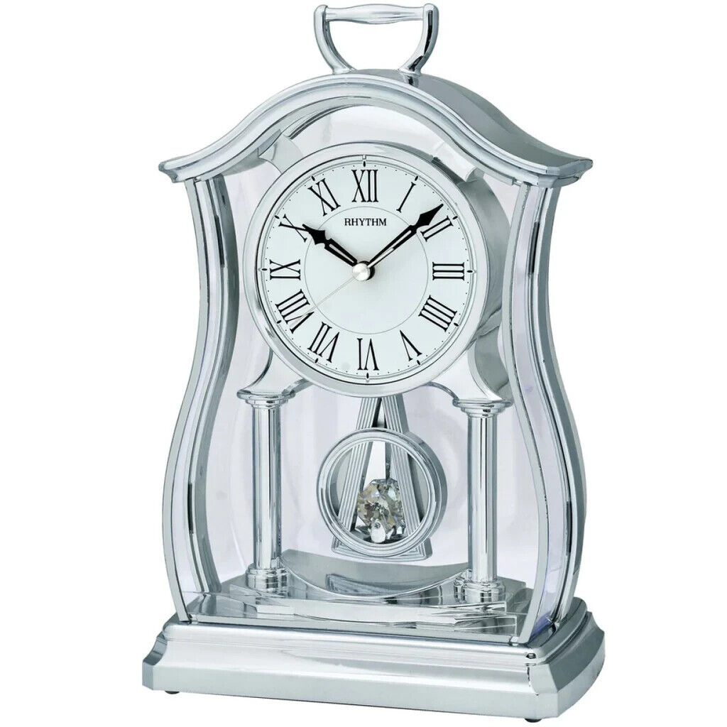 RHYTHM Silver Tone Fancy Mantel Clock - Analogue 12 Hour Display Quartz