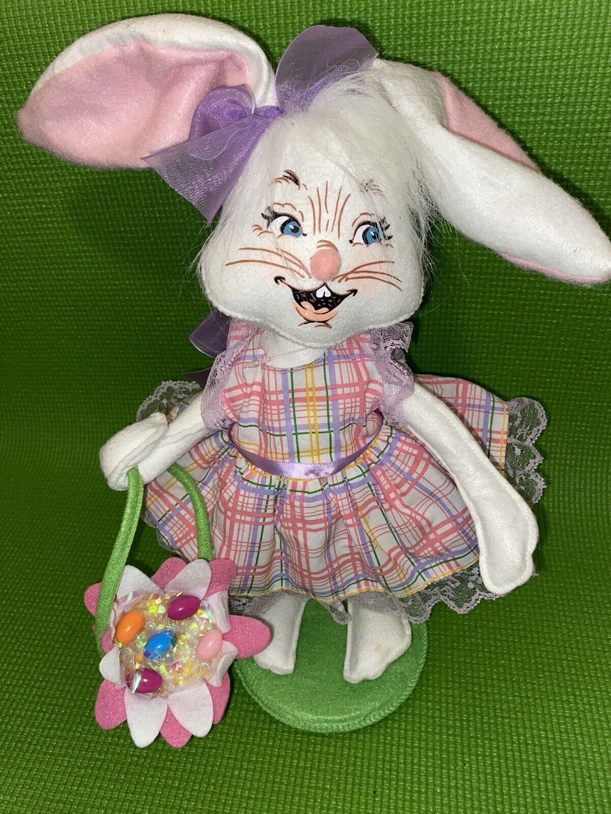 Annalee Easter Parade Girl Bunny Jelly Bean Basket 12” Pink Striped Dress 2016