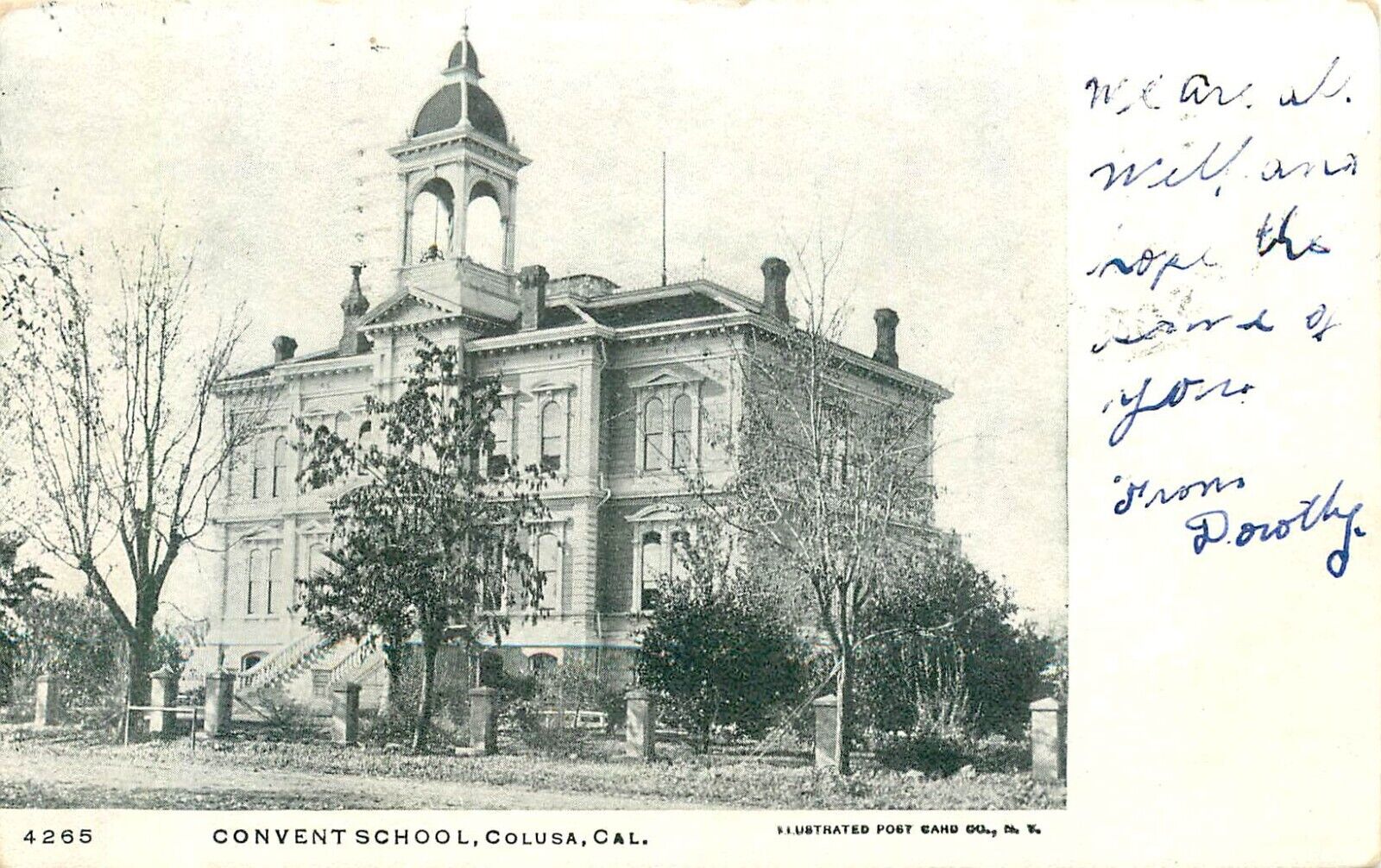 CONVENT SCHOOL, 1907, COLUSA, CALIFORNIA, VINTAGE POSTCARD (SB 81)