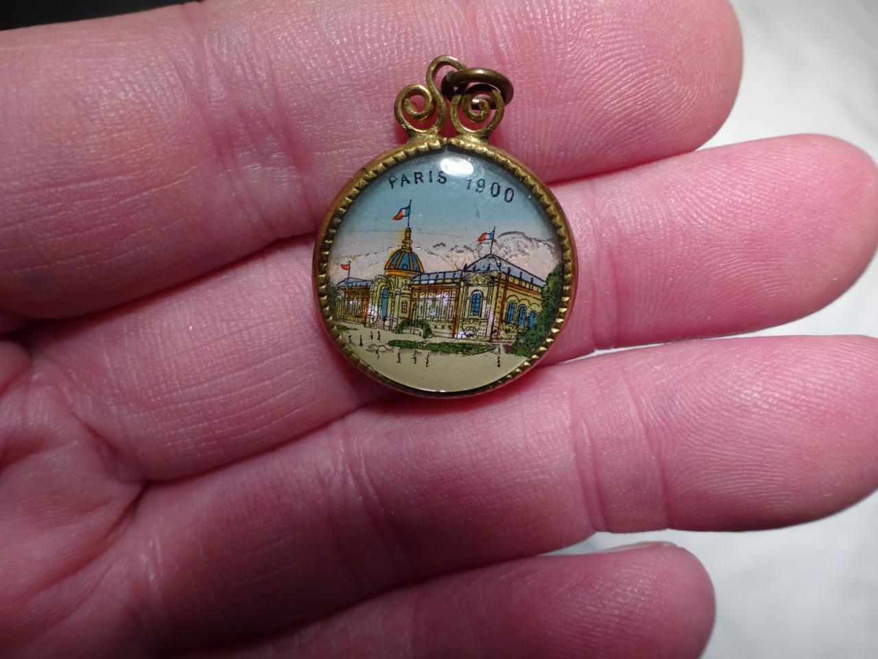 1900 PARIS EXPOSITION NECKLACE PENDANT OR WATCH FOB UNDER GLASS Nice