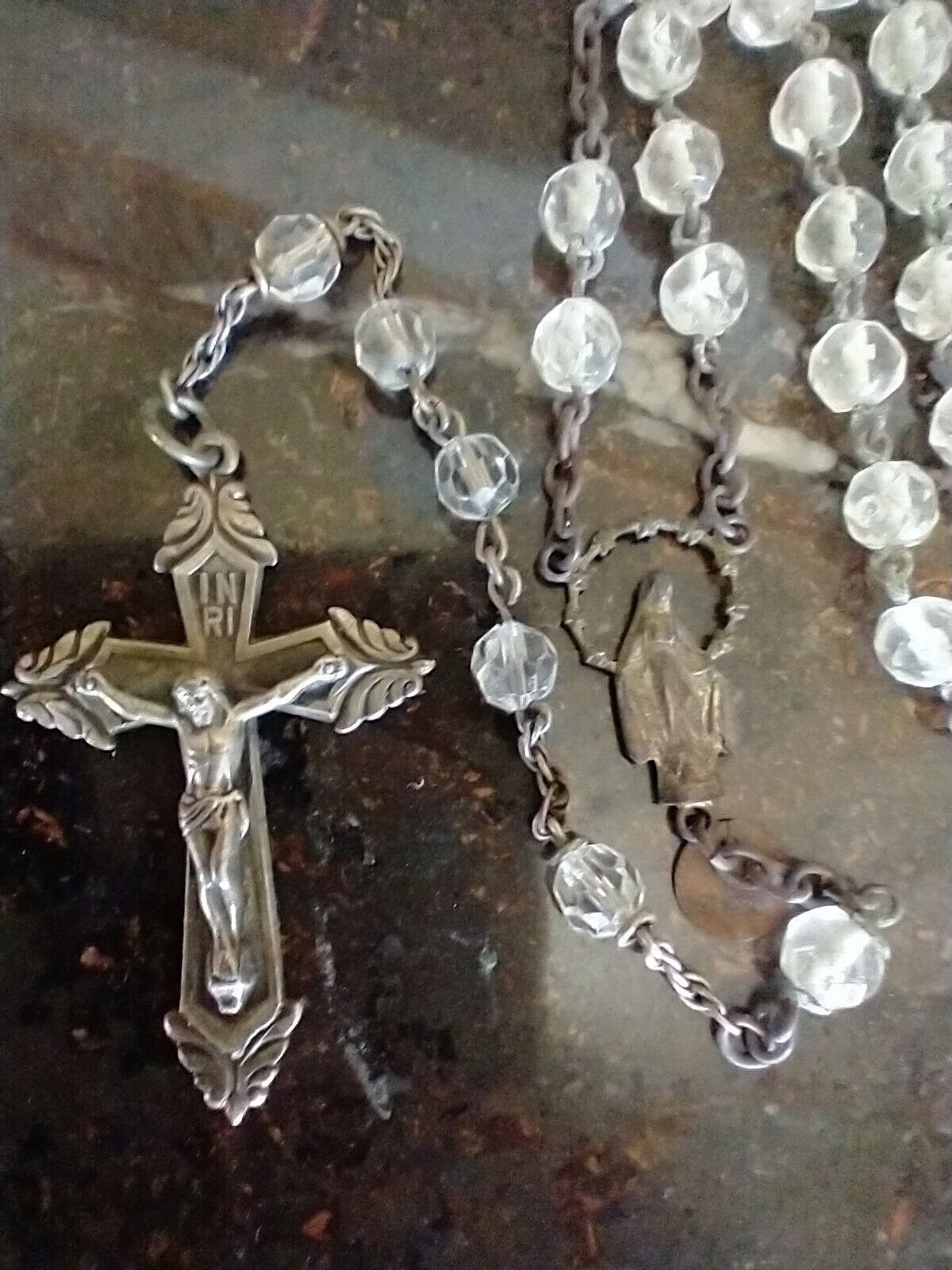 Vintage Catholic Rosary Clear Glass