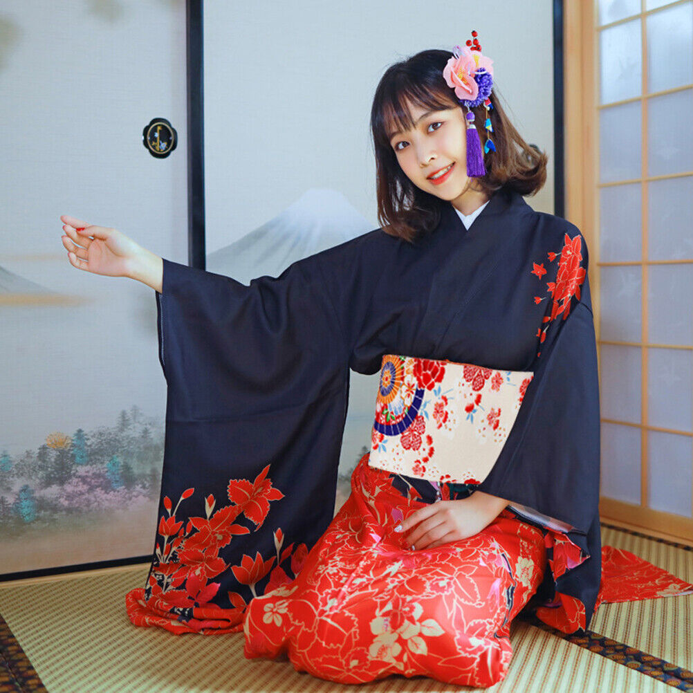 Women\'s Japanese Robe Obi Belt Floral Printed Waistband Vintage JFF