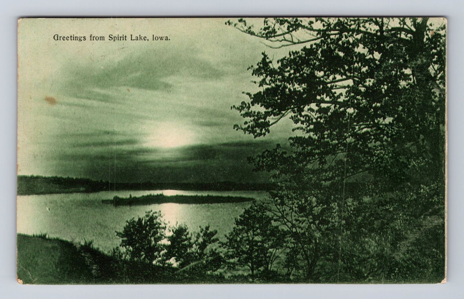 Spirit Lake IA-Iowa, General Greetings, Sunset Lake View, Vintage c1910 Postcard