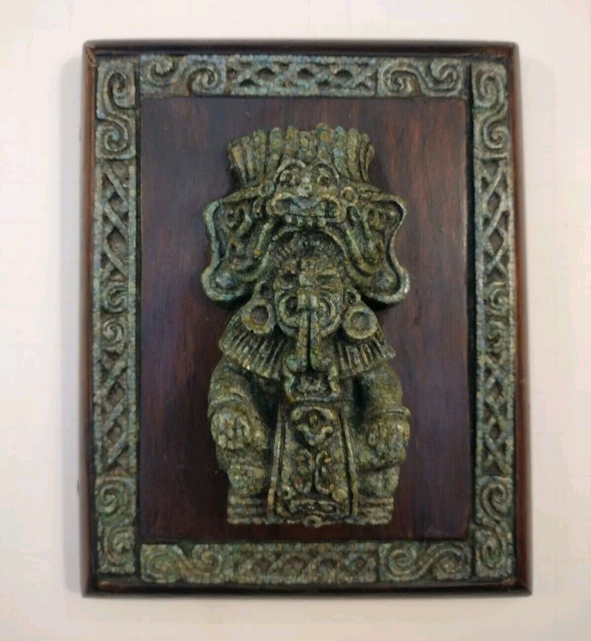 Vintage Crushed Malachite Mayan Aztec Zarebski Mounted 3D Wall Art 1960s