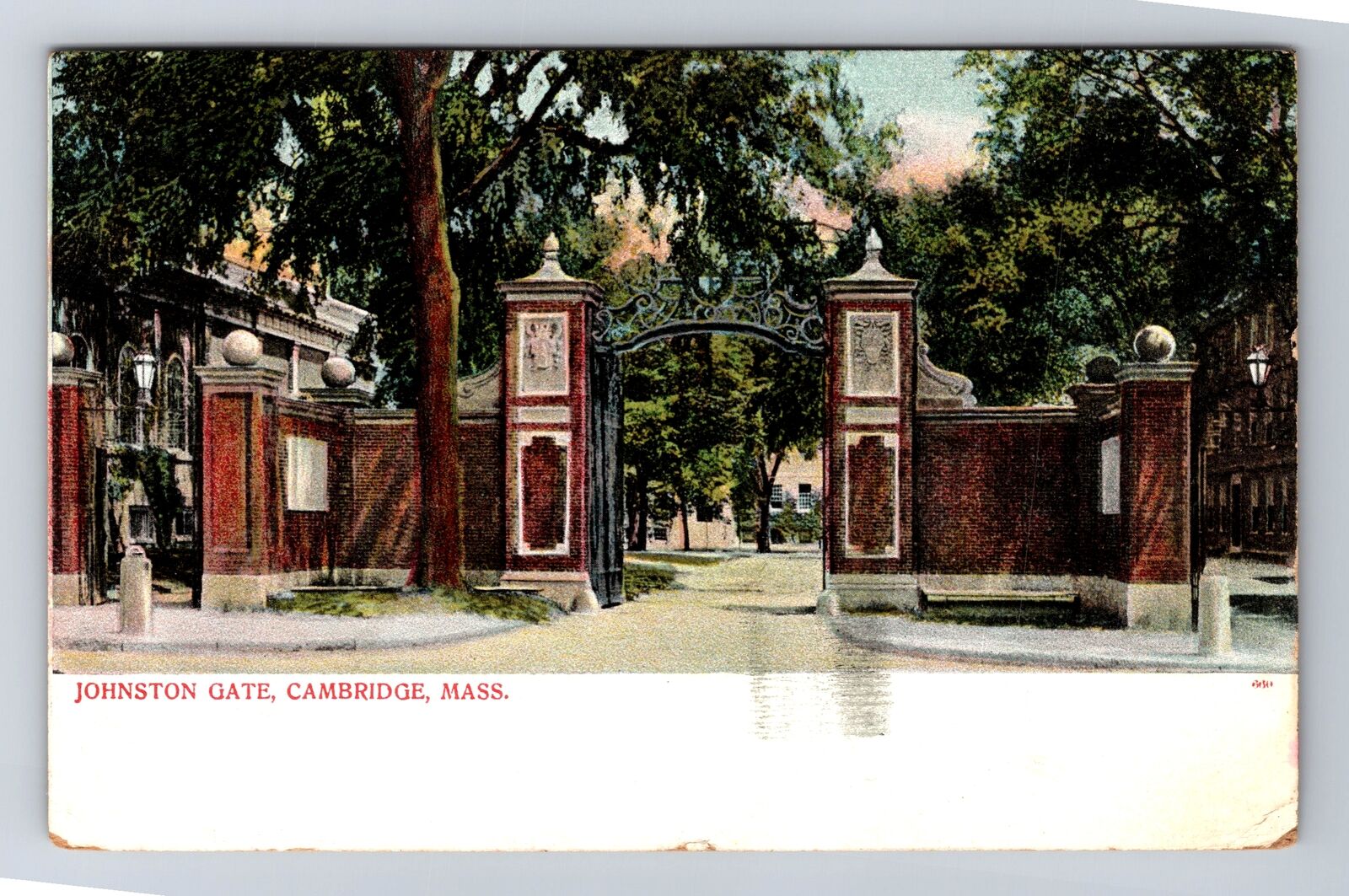 Cambridge MA-Massachusetts, Johnston Gate, Antique, Vintage c1907 Postcard
