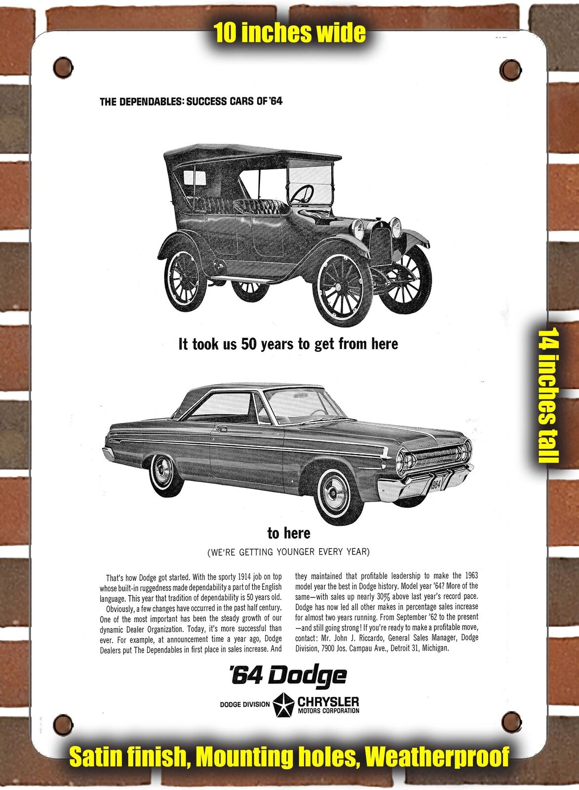 METAL SIGN - 1964 Dodge 1914 1964 Dodge Cars - 10x14 Inches
