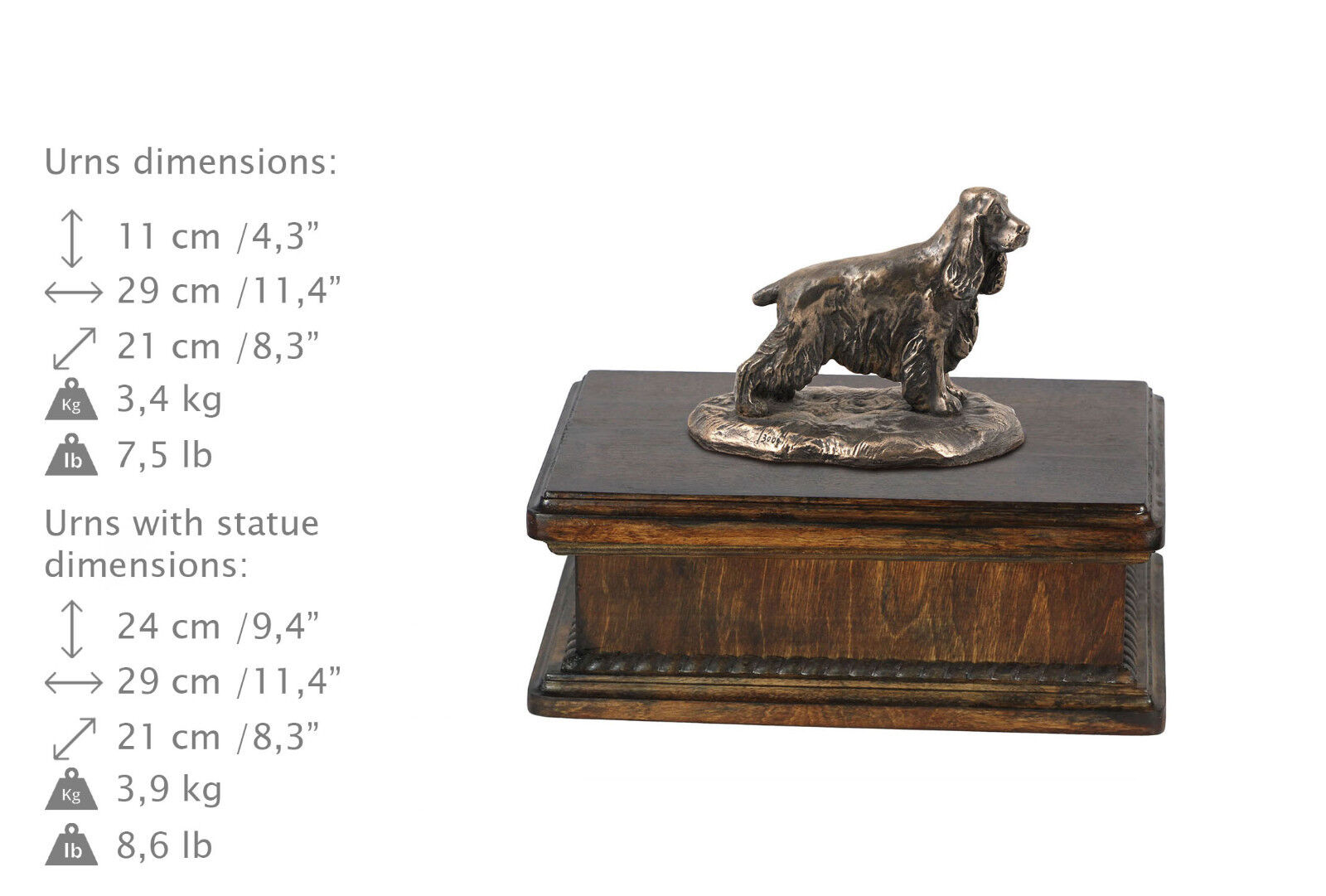 English Cocker Spaniel, Exclusive Urn, Kalte Bronze, Artdog