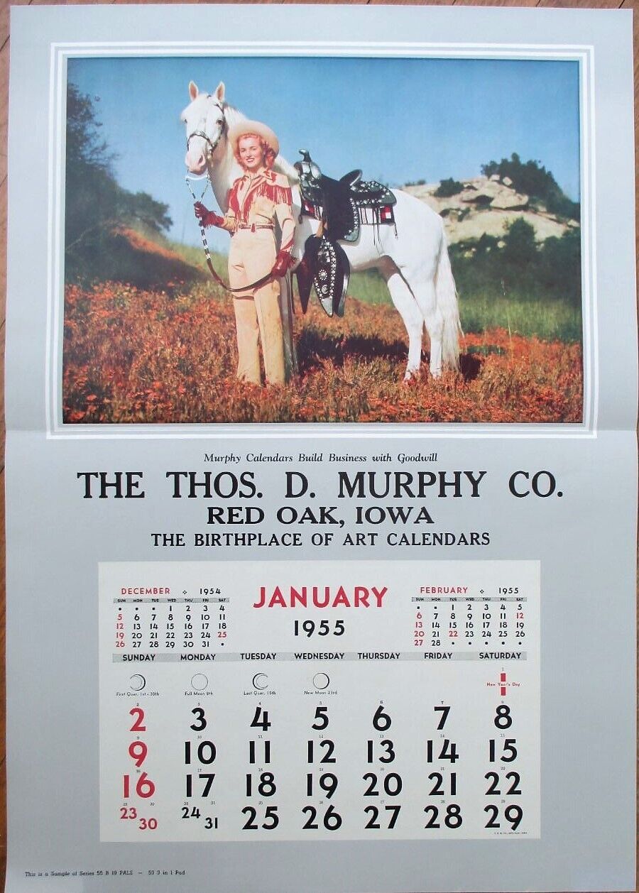 Pinup Cowgirl 1955 20x27 Poster Advertising Calendar, Woman Horse, Pals