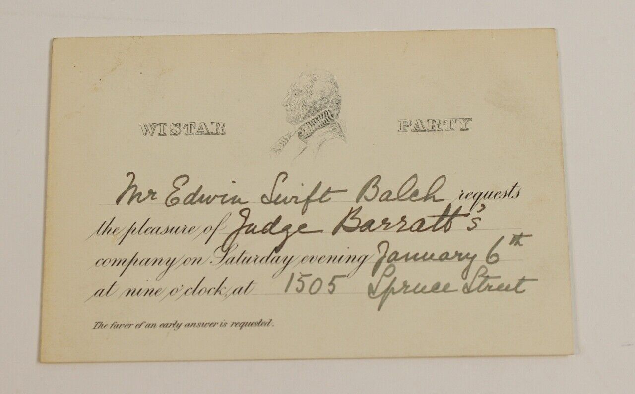 VTG Physician Anatomist Caspar Wistar Party Letter Invitation Edwin Swift Balch