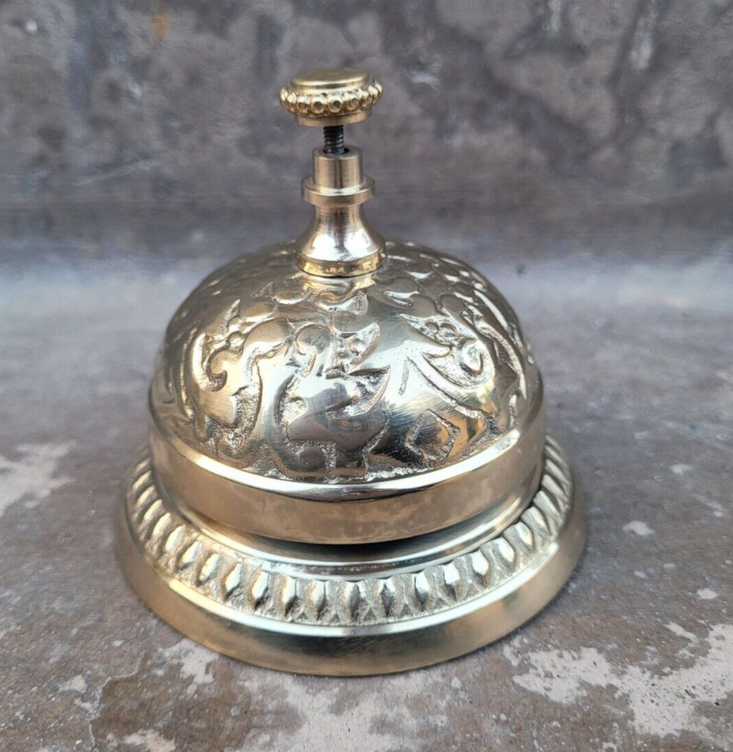 Antique Style Solid Brass Victorian Hotel Counter Desk Bell Ring Service Call