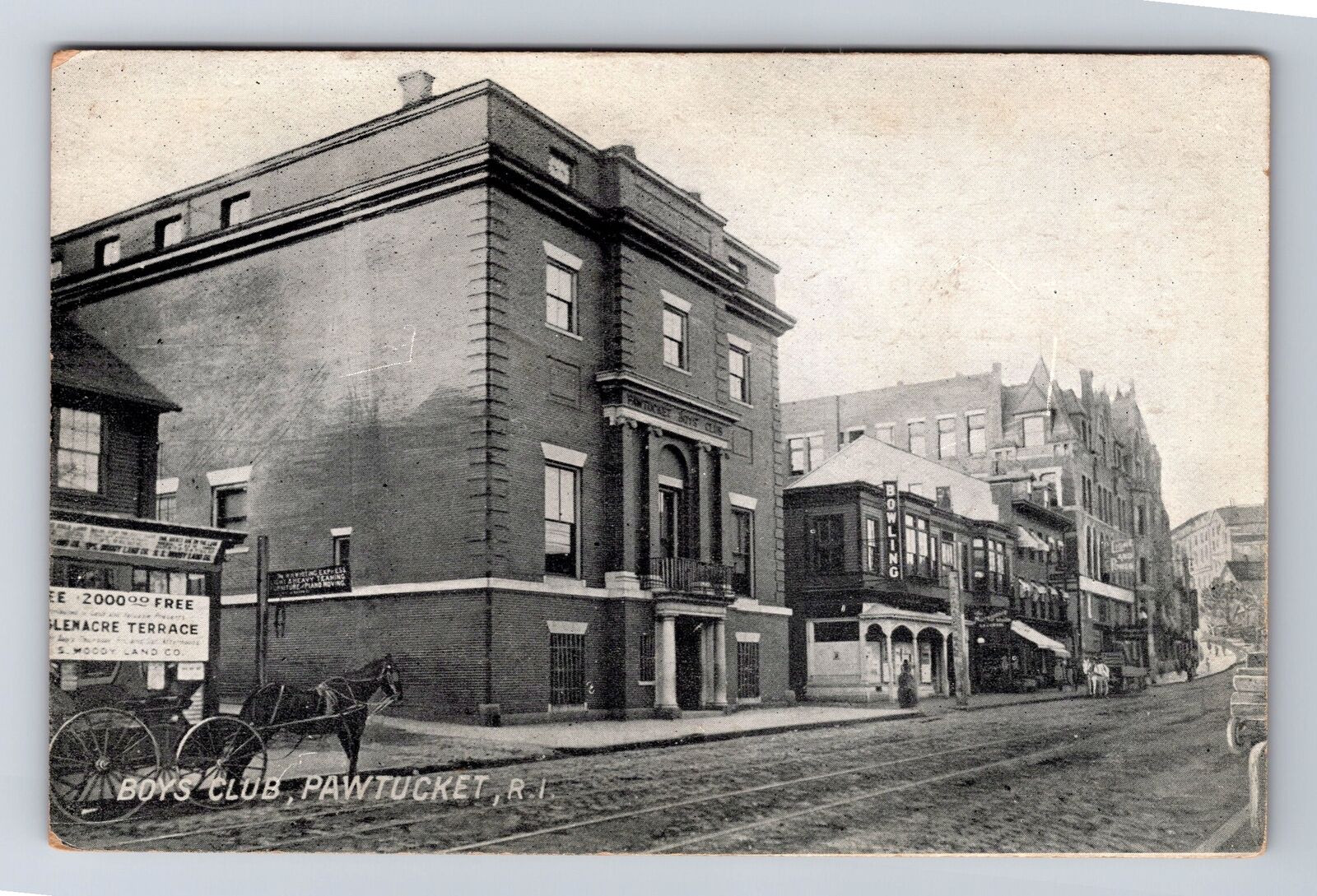 Pawtucket RI-Rhode Island, Boys Club, Antique, Bowling, Vintage Postcard