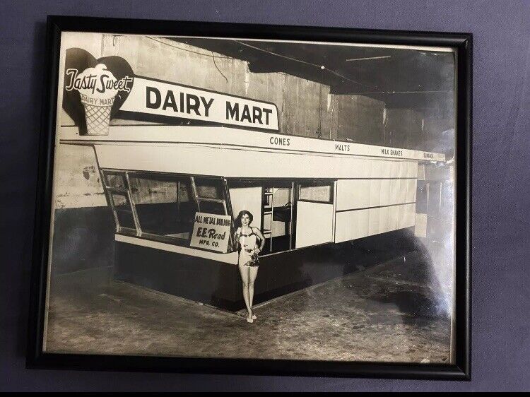 Antique Framed Photo Of Dairy Mart & Waitress