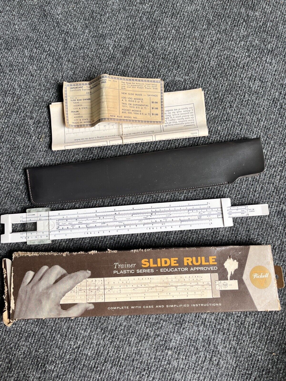 Vtg 1962 Model 120 Pickett Slide Rule Original Box Papers Manual Log Speed