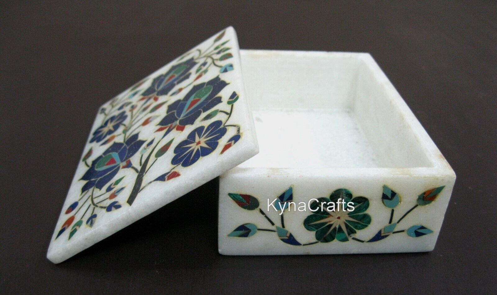 5 x 3.5 Inches Marble Jewelry Box Floral Pattern Inlay Work Multi Purpose Box