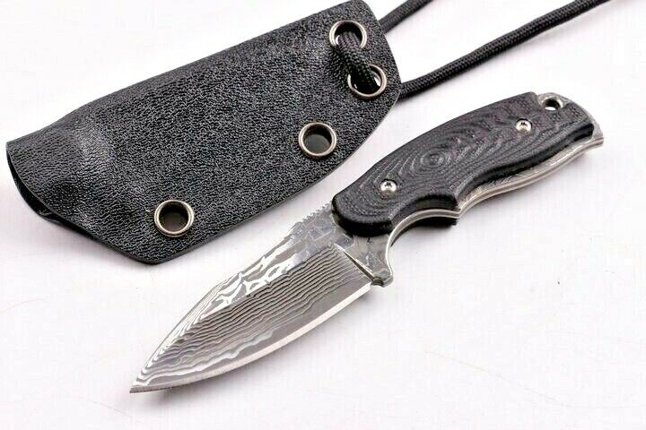 Mini Drop Point Knife Hunting Tactical Combat Survival Damascus Steel G10 Handle