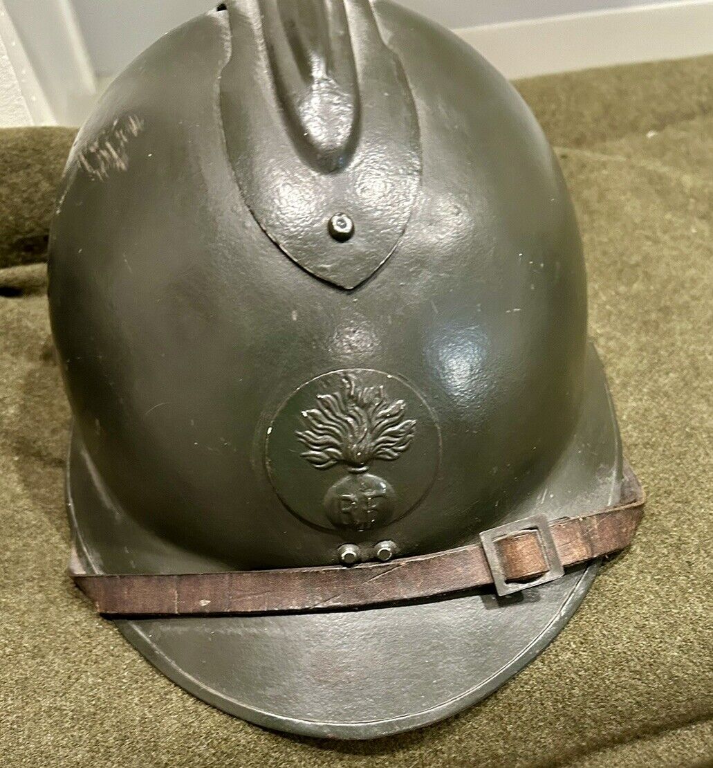 Genuine WW2 French M26 Adrian Combat Helmet w/ Liner & Chin Strap
