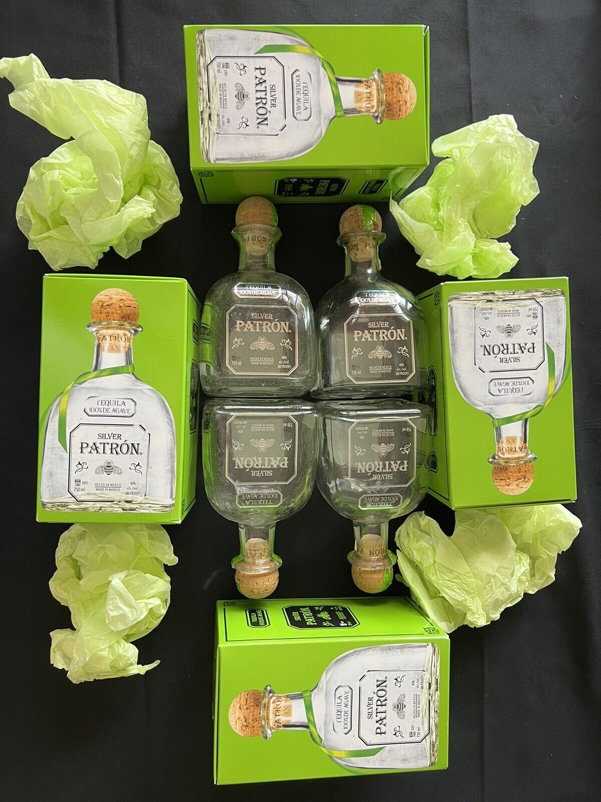 Patron Bottles Empty - 750ml. 4 w. Corks, Tissue Paper, Boxes.  Upcycle / Crafts