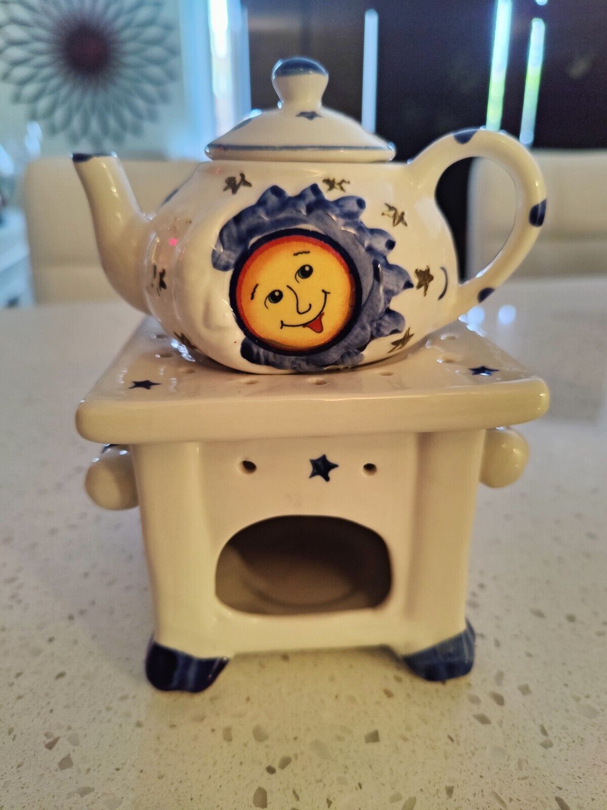 Ceramic Teapot with Mini Stove Hand painted 