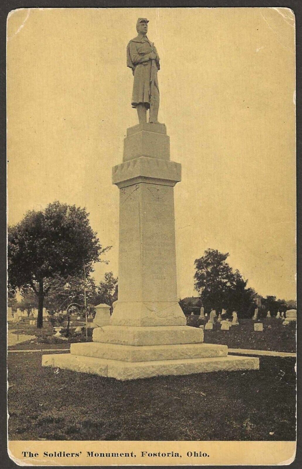 The Soldiers Monument, Fostoria, Ohio OH 1912 Vintage Postcard
