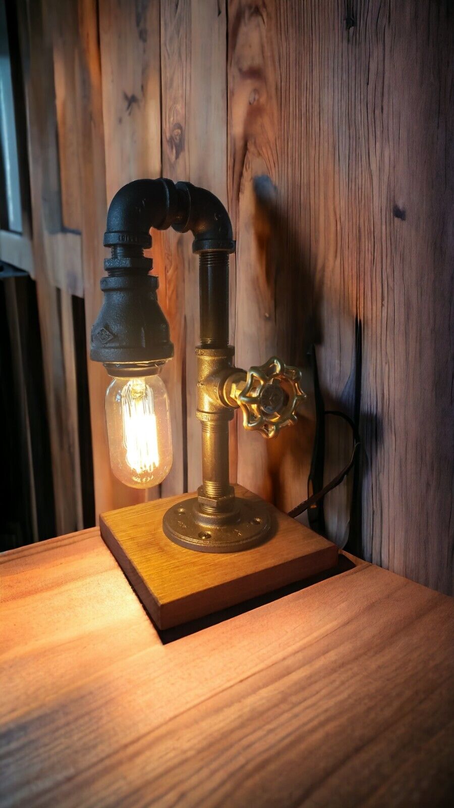 Handcrafted Retro Industrial Pipe desk lamp with valve on/off switch