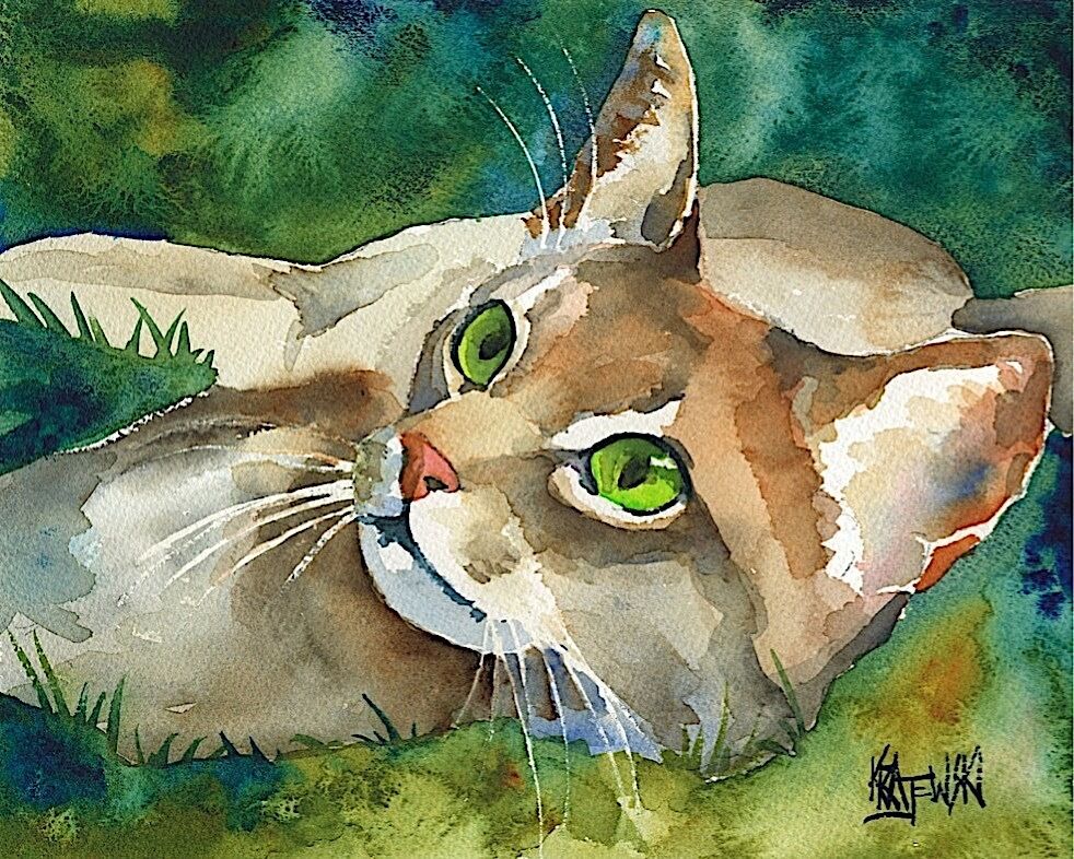 Abyssinian Cat 11x14 signed art PRINT painting RJK  