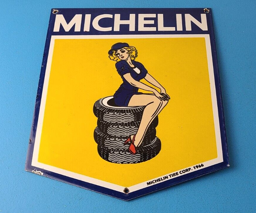 Vintage Michelin Tires Sign - Gas Oil Pump Plate Sign - Chevron Service Sign