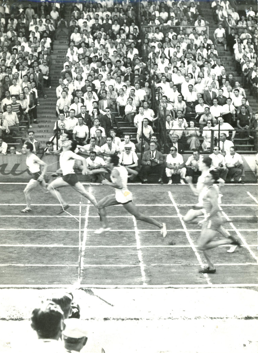 Athletics, French Championship, 100m Arrival, 1947 Vintage Silver Print