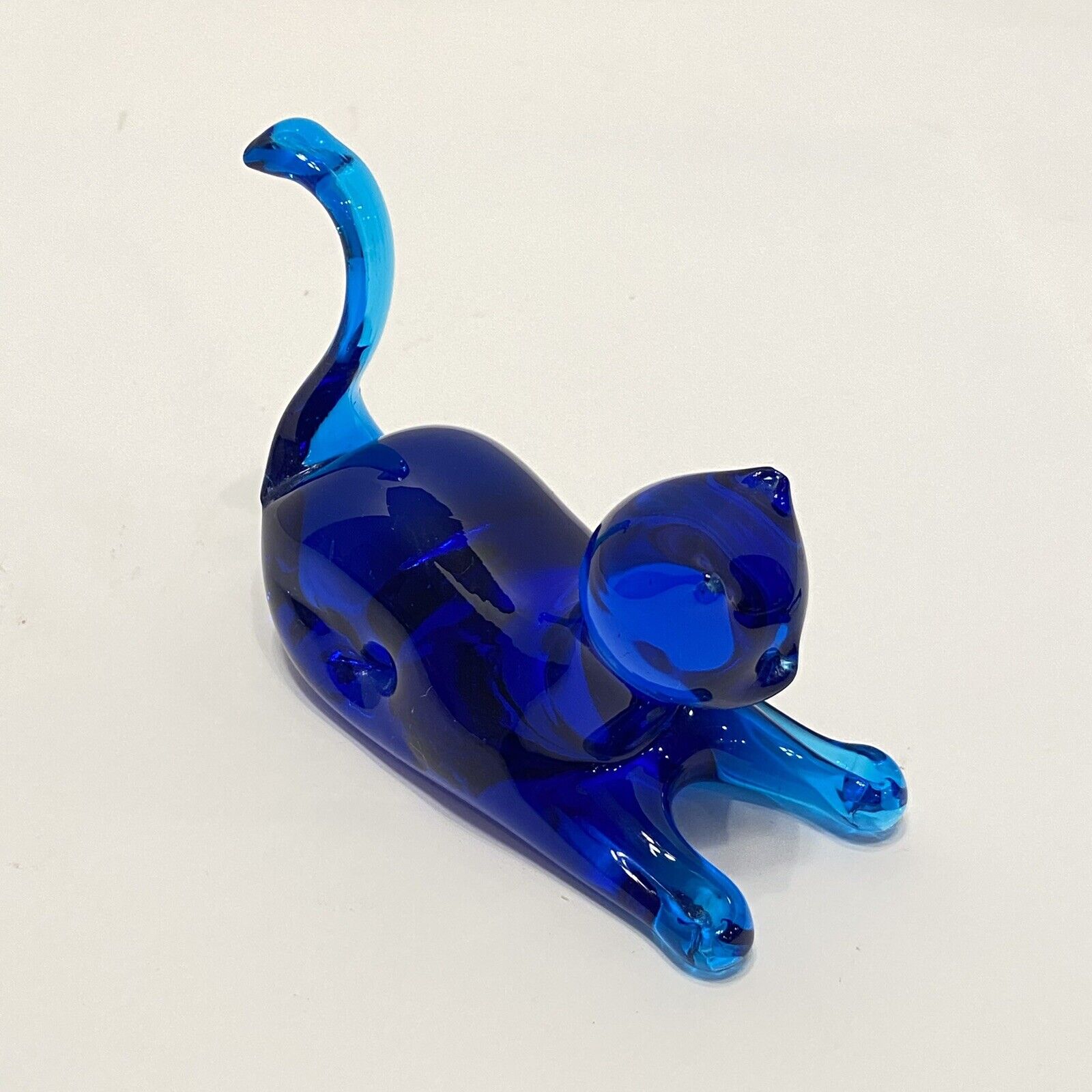 Pilgrim Kanawha Cobalt Blue Glass Reclining Laying Kitten Cat