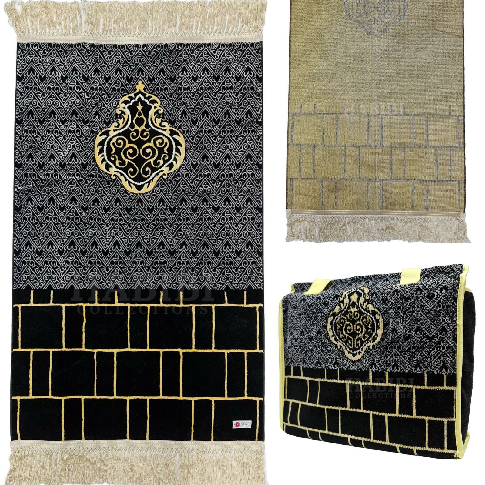 PREMIUM Black Kaaba Wall Islamic Prayer Mat with Bag 1300g