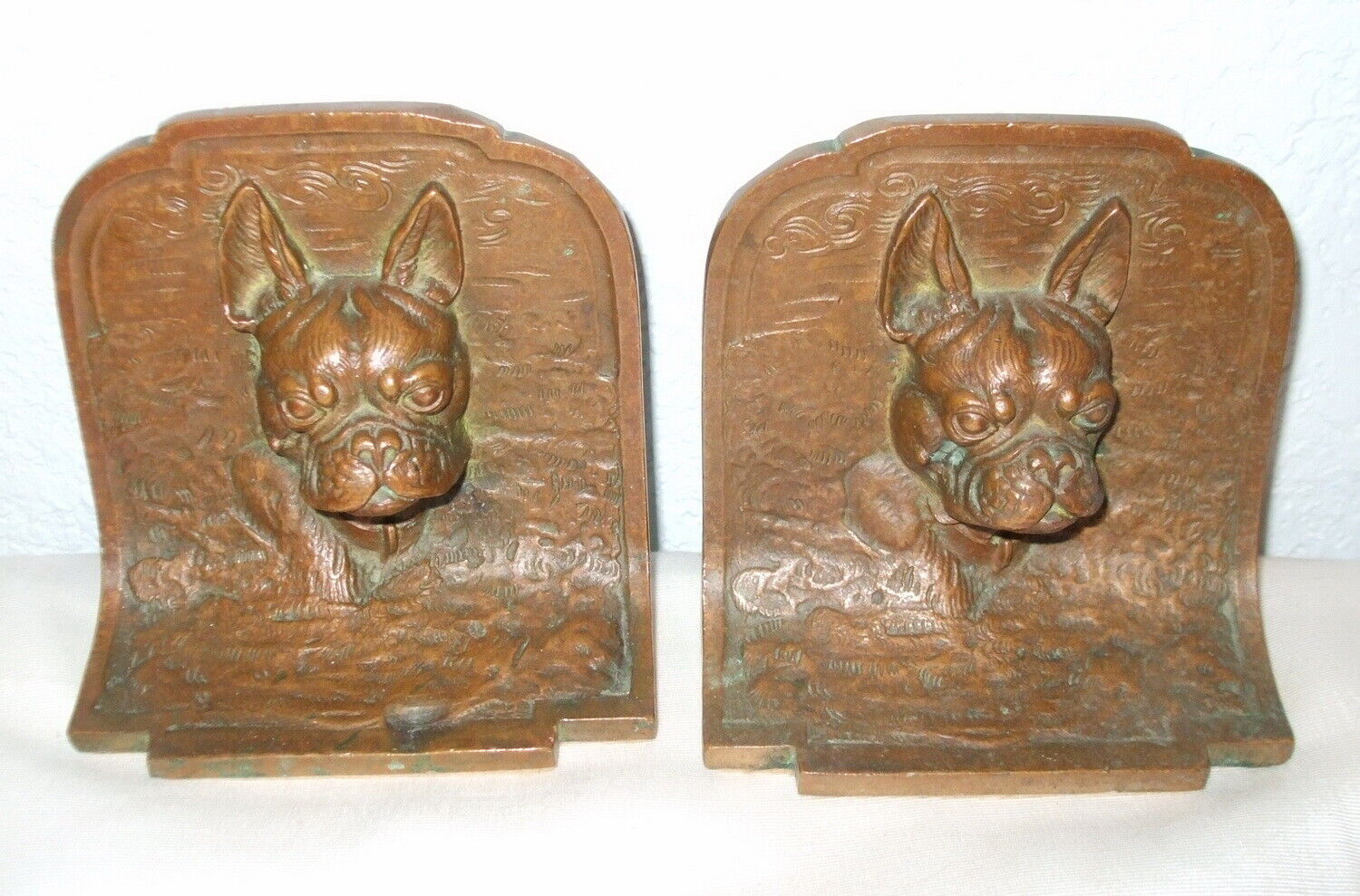 Fabulous Antique Bronze French Bulldog Or Boston Terrier Dog Bookends