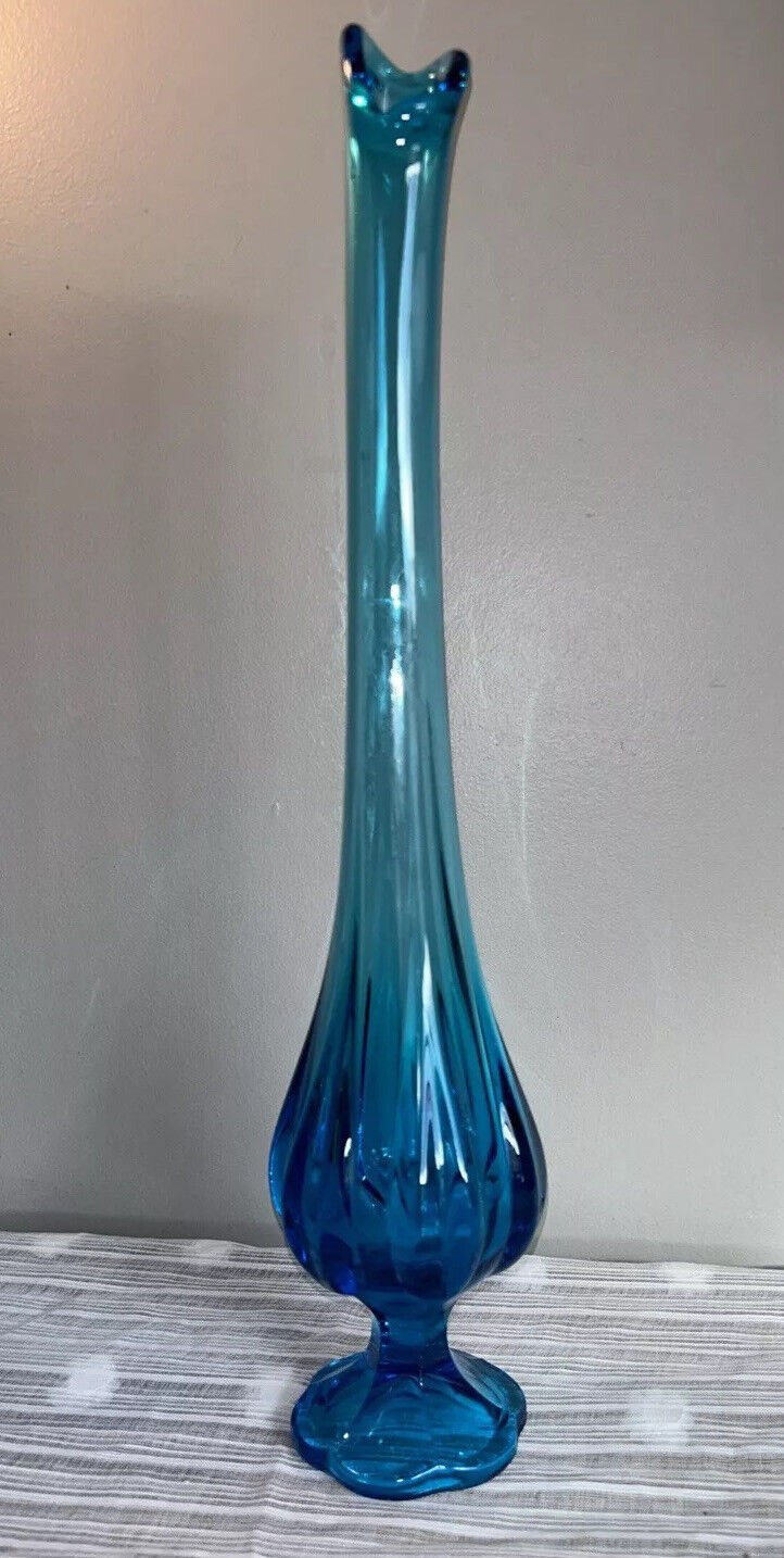 LE Smith Vintage Peacock Blue 17 1/2 Inch Swung Vase