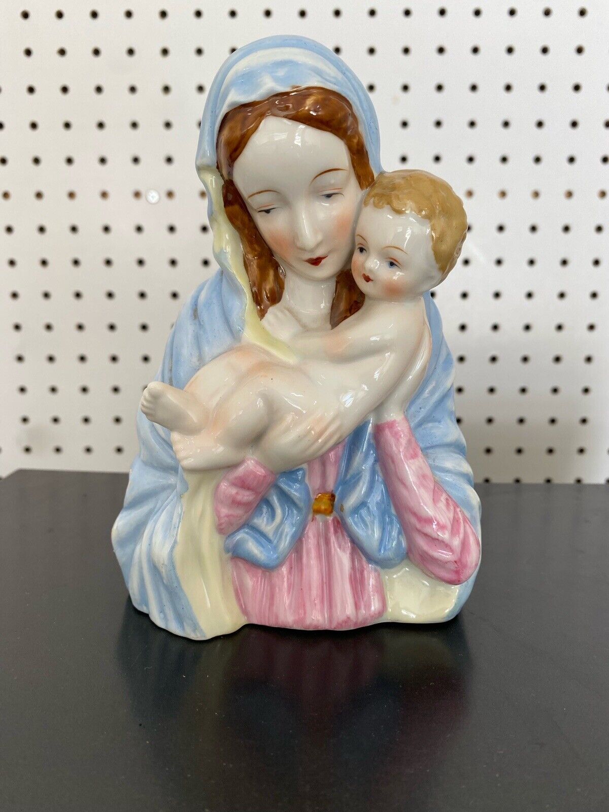 Vintage Madonna and Child Jesus Porcelain Planter Gold Rim Made in Japan