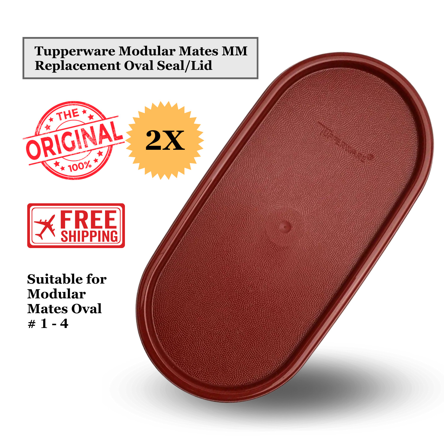 NEW Oval Dark Red Tupperware Modular Mates #1616 Replacement Seal/Lid Set of 2