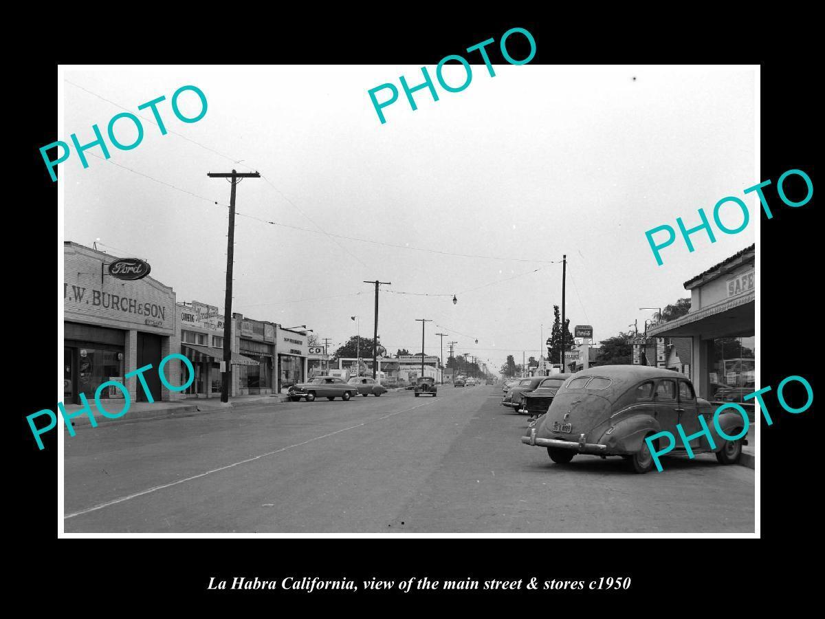 OLD LARGE HISTORIC PHOTO LA HABRA CALIFORNIA THE MAIN ST & STORES c1950 1